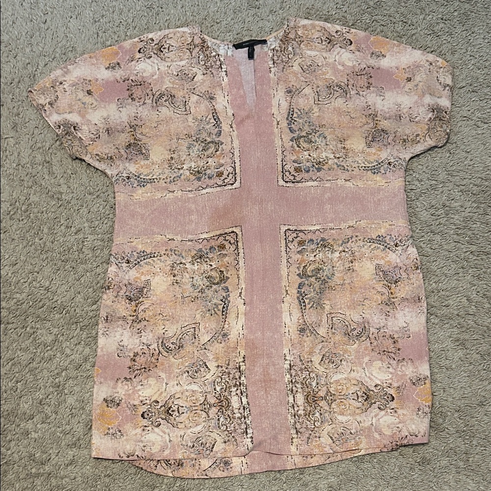 BCBGMaxAzria Pink and Beige Patterned Mini Dress